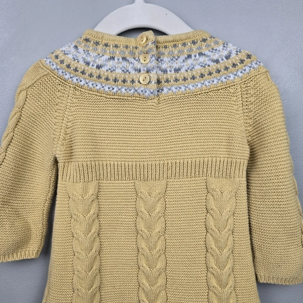 Fair Isle Cable Knit Sweater Dress And Beret Hat Yellow Gray Baby Girl's‎ 6-9 M